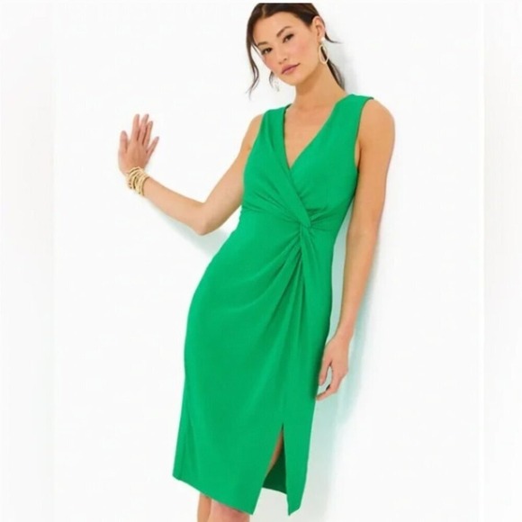 Lilly Pulitzer Odella V-Neck Midi Dress Brazilian Green SleevelessSize 14